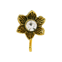Etnico Gold Plated Traditional Ethnic Set of 6 Nose Pins Without Piercing Encased with Stones for Women (NL191FL-CO)
