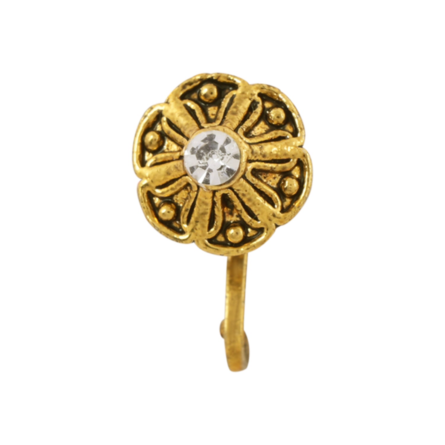Etnico Gold Plated Traditional Ethnic Set of 6 Nose Pins Without Piercing Encased with Stones for Women (NL191FL-CO)