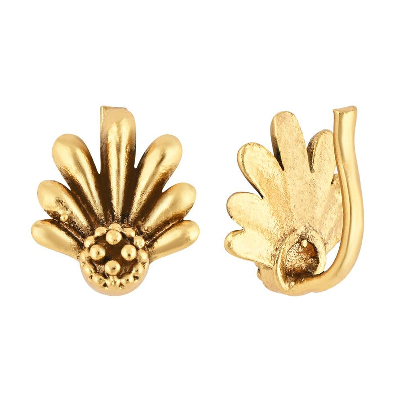 Etnico Gold Plated Traditional Floral Clip On Nose Pin Without Piercing For Women And Girls