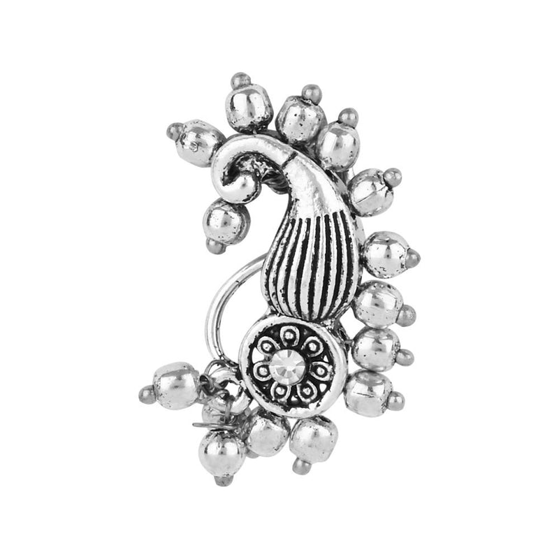 Etnico Silver Plated Traditional Maharashtrian Non Piercing Nath, Nose Pin For Women (NL88OX)