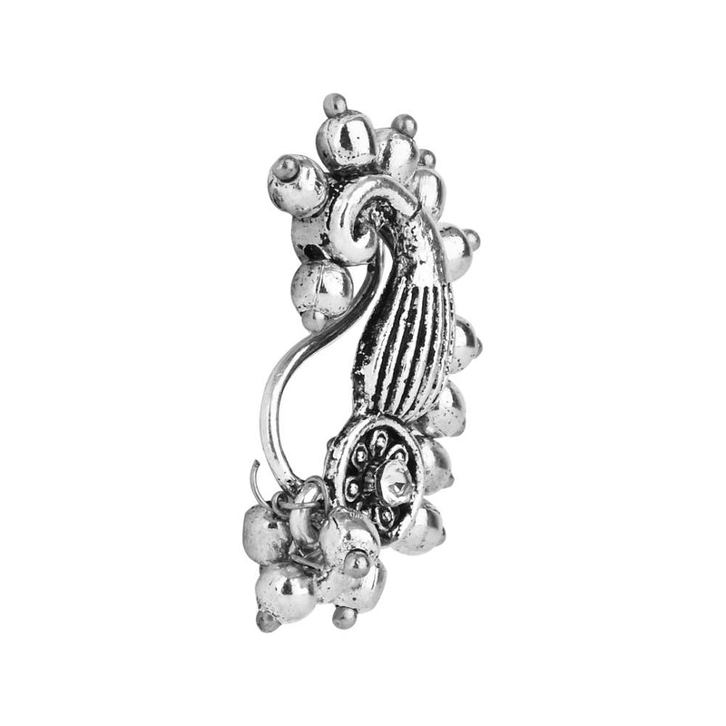 Etnico Silver Plated Traditional Maharashtrian Non Piercing Nath, Nose Pin For Women (NL88OX)