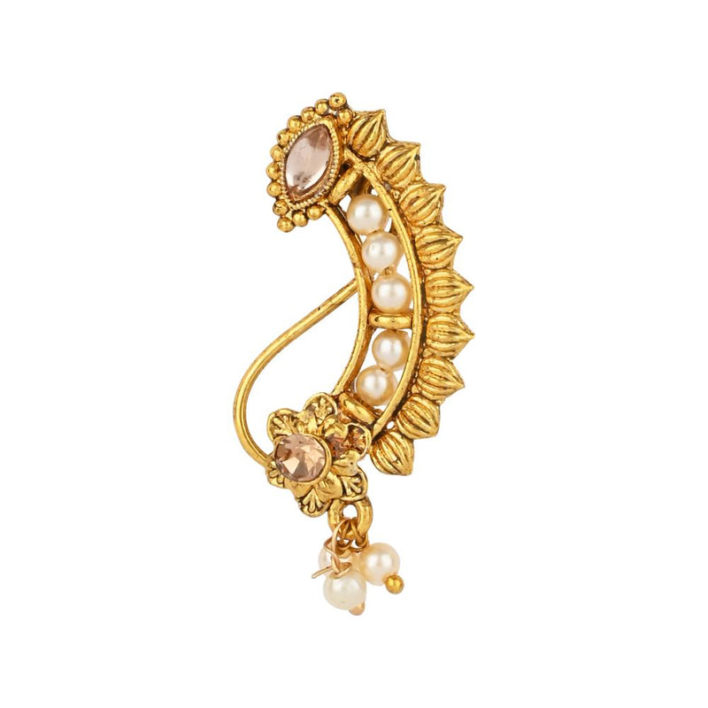 Etnico Traditional Maharashtrian Gold-Plated Pressing Nath Nose Pins Clip On For Women (NL96FL)