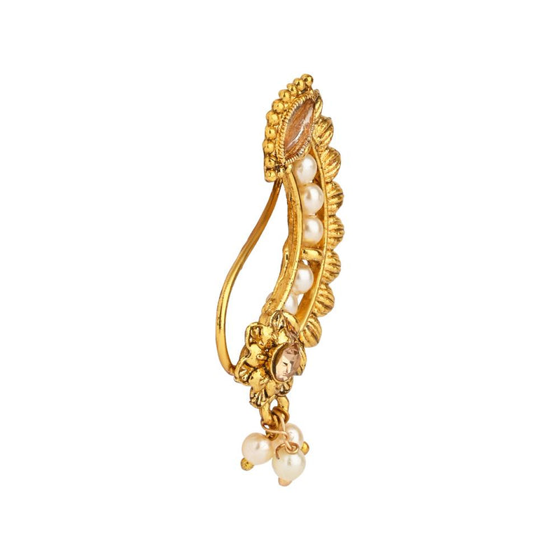 Etnico Traditional Maharashtrian Gold-Plated Pressing Nath Nose Pins Clip On For Women (NL96FL)