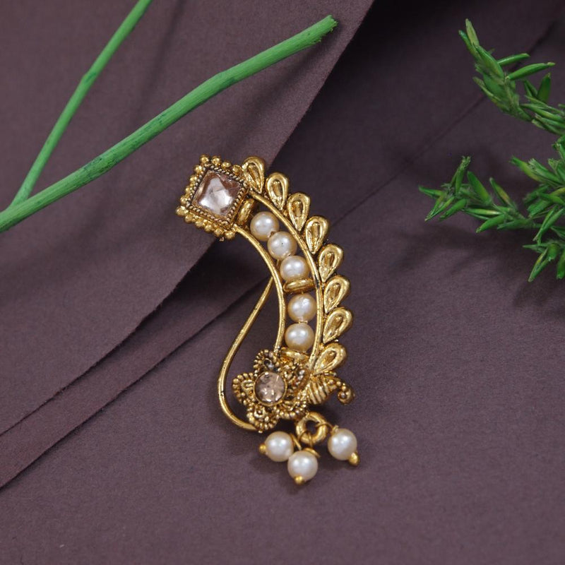 Etnico Traditional Maharashtrian Gold-Plated Pressing Nath Nose Pins Clip On For Women (NL98FL)