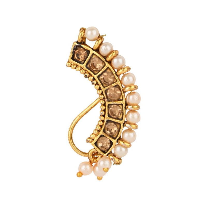 Etnico Traditional Maharashtrian Gold-Plated Pressing Nath Nose Pins Clip On For Women (NL99FL)