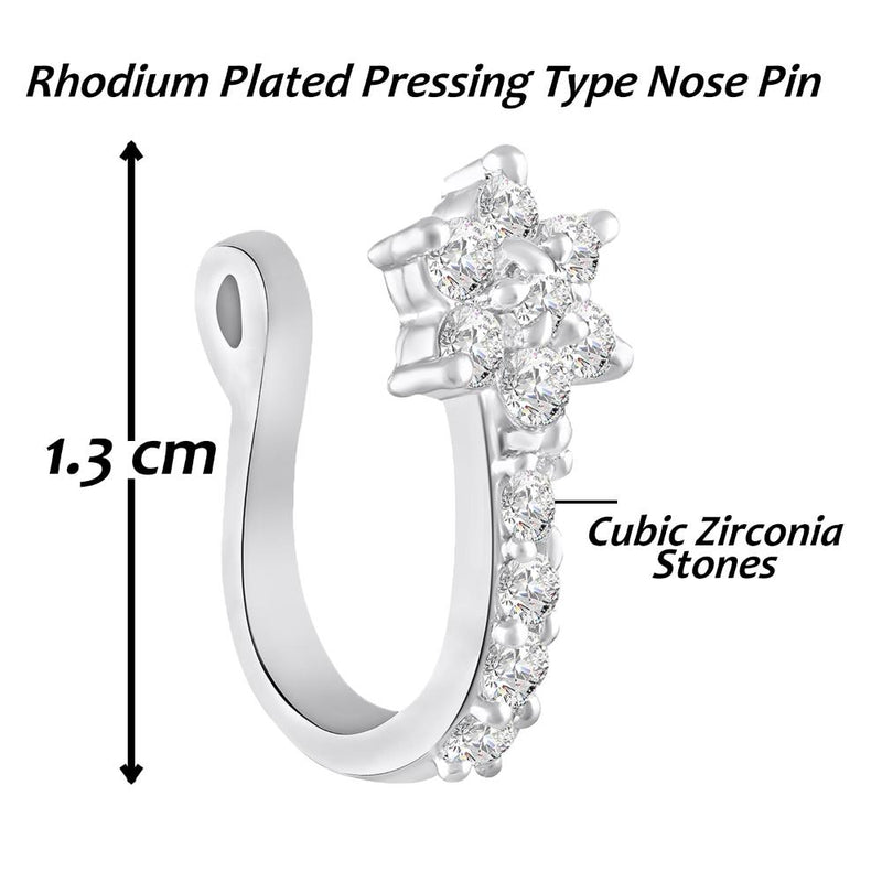 Mahi Classic Floral Non Piercing Nose Ring with Cubic Zirconia Stones for Women (NR1100171R)