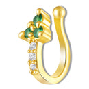 Mahi Gold Tone Green & White Crystals Non-Piercing Triangular Cluster Hoop Adjustable Nose Ring for Women (NR1100174GGre)