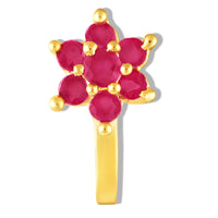 Mahi Gold Plated Red Ruby Non-Piercing Floral Cluster Adjustable Nose Ring | U-Shape Nath Style for Women (NR1100175GRed)