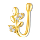 Mahi Gold Plated White Crystals Leaf Shaped Designer Non-Piercing Nose Ring | Vine Nose Pin for Women (NR1100176GWhi)