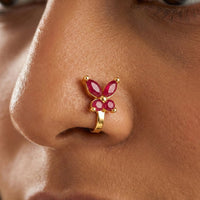 Mahi Gold Tone Red Ruby Floral Non-Piercing Adjustable Nose Ring for Women (NR1100177GRed)