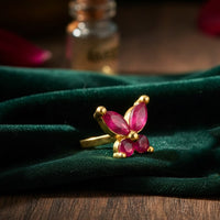 Mahi Gold Tone Red Ruby Floral Non-Piercing Adjustable Nose Ring for Women (NR1100177GRed)