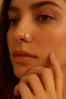 Mahi Floral Sparkling Crystals Gold-Tone Non Pierced Nose Ring (Nose Pin) for Women & Girls (NR1100182GWhi)