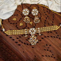 Js Fashion Graceful Kundan Stone And Pearl Choker Necklace Set