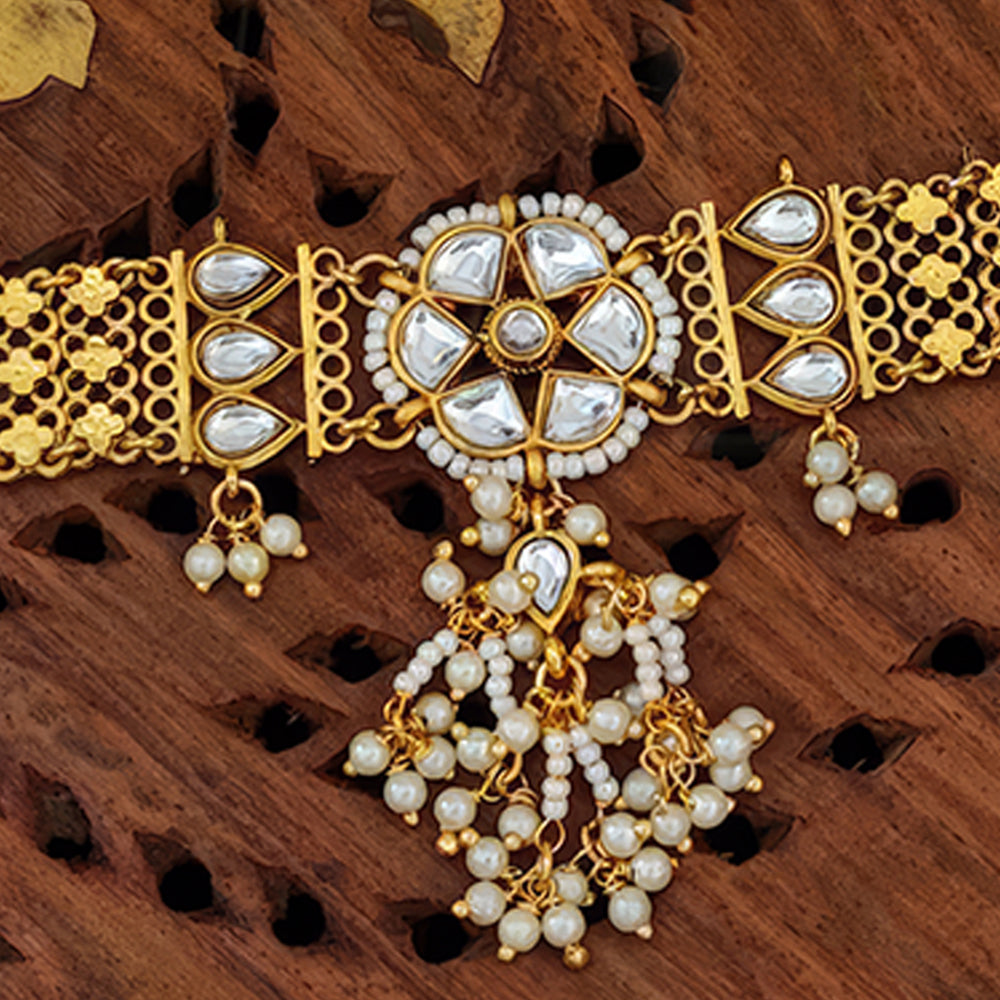 Js Fashion Graceful Kundan Stone And Pearl Choker Necklace Set