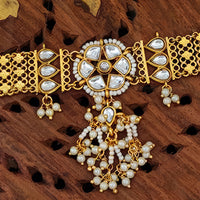 Js Fashion Graceful Kundan Stone And Pearl Choker Necklace Set