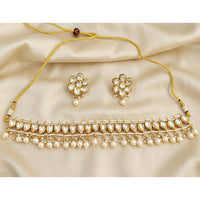 Js Fashion Stunning High Gold Kundan Stone And Pearl Choker Necklace Set 