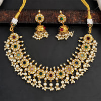 Js Fashion Premium Pota Stone And Pearl Necklace Set