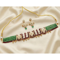 Js Fashion Stunning High Gold Kundan Stone And Pearl Choker Necklace Set 