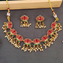 Js Fashion Exquisite Lotus Shaped Pearl Meenakari Necklace Set