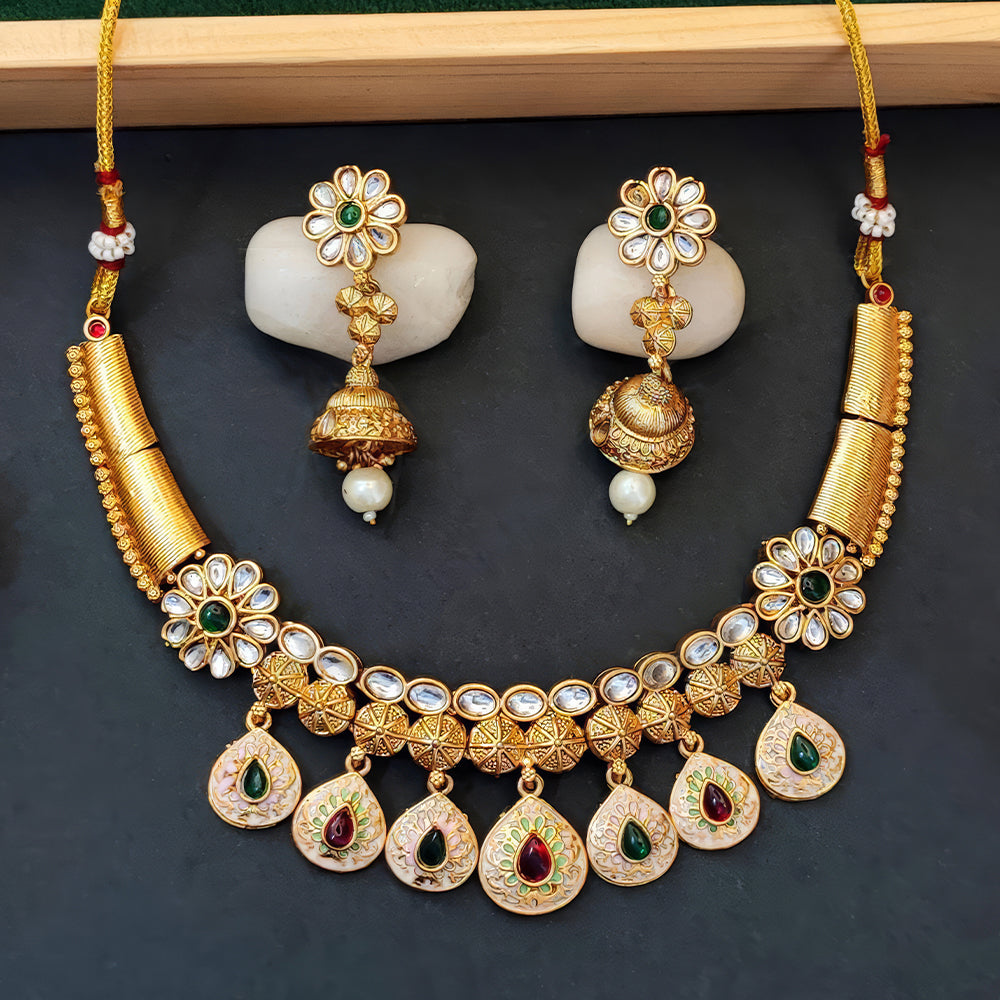 Js Fashion Royal Pota Stone And Meenakari Necklace Set