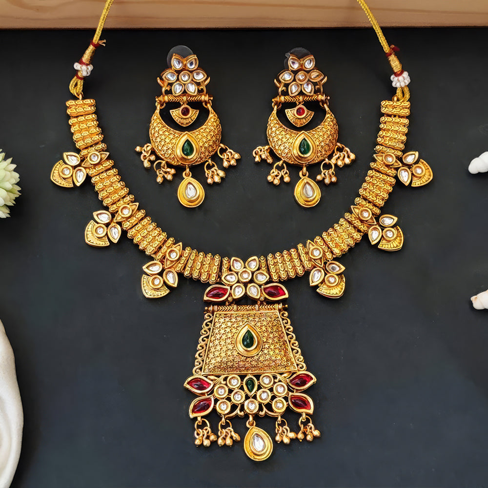 Js Fashion  Antique Jewellery Designer High Gold Fancy Style Short Necklace Set