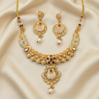 JS Fashion Premium Rajwadi Polish Pota Stone And Pearl Necklace Set