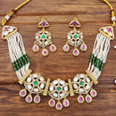 JS Fashion Premium Rajwadi Polish Pota Stone And Pearl Choker Necklace Set
