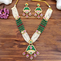 JS Fashion Premium Rajwadi Polish Pota Stone And Pearl Necklace Set