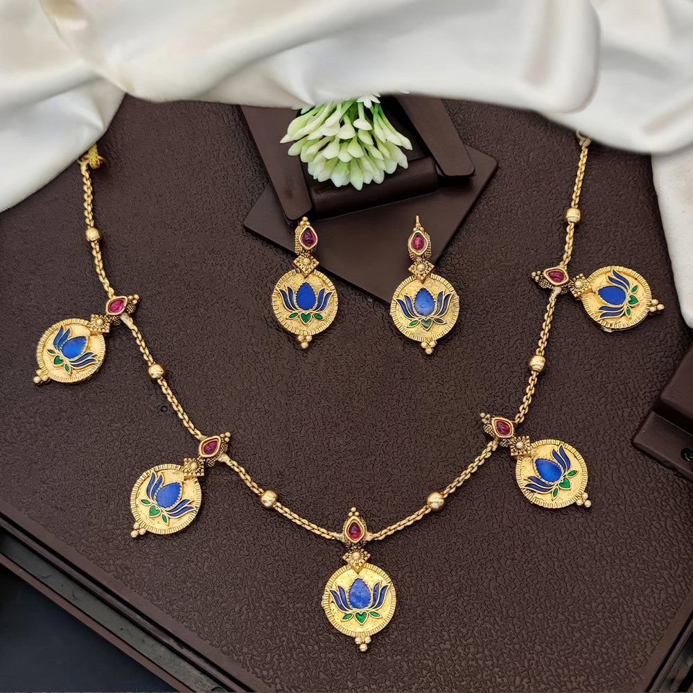 Js Fashion Royal Pota Stone And Meenakari Necklace Set