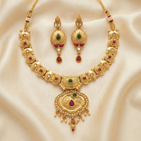 Js Fashion High Gold Traditional Pota Stone And Pearl Necklace Set