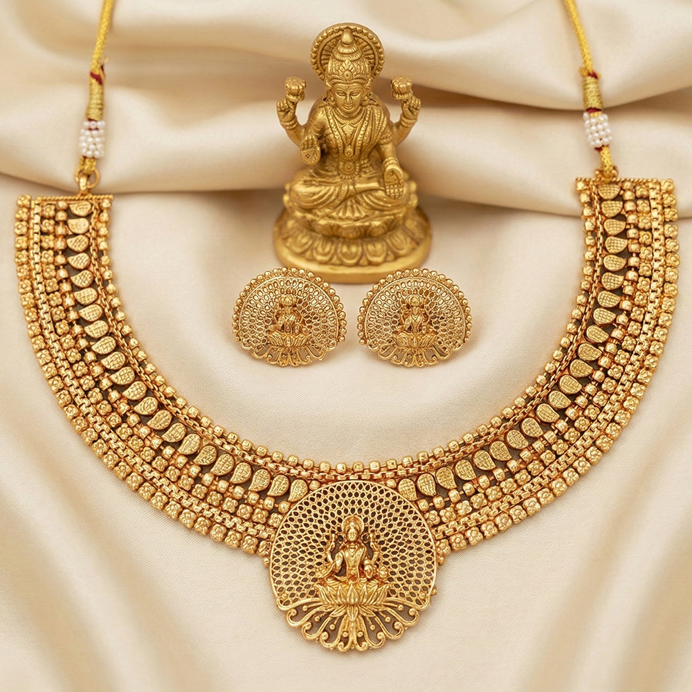Js Fashion High Gold Temple Designer Necklace Set