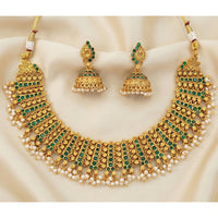JS Fashion Premium Rajwadi Polish Pota Stone And Pearl Necklace Set