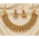 JS Fashion Premium Rajwadi Polish Pota Stone And Pearl Necklace Set