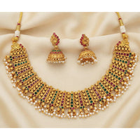 JS Fashion Premium Rajwadi Polish Pota Stone And Pearl Necklace Set
