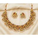 JS Fashion Premium Rajwadi Polish Pota Stone And Pearl Temple Necklace Set