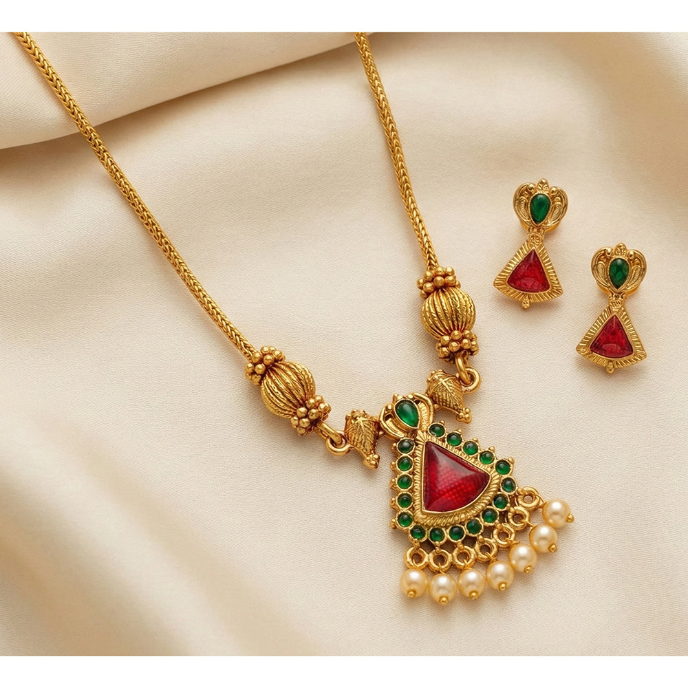 JS Fashion Premium Rajwadi Polish Pearl Necklace Set