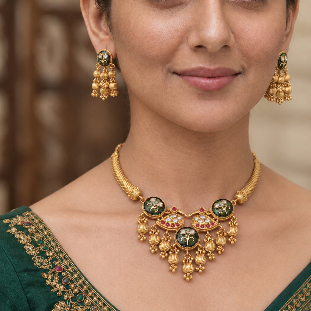 Js Fashion  Traditional Rajwadi Style Antique Necklace Set