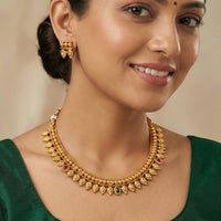 Js Fashion  High Gold Antique Temple Necklace Set with Earrings
