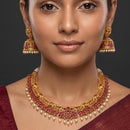 Js Fashion  Traditional Temple Necklace Set With Green Stones Pearl Drops