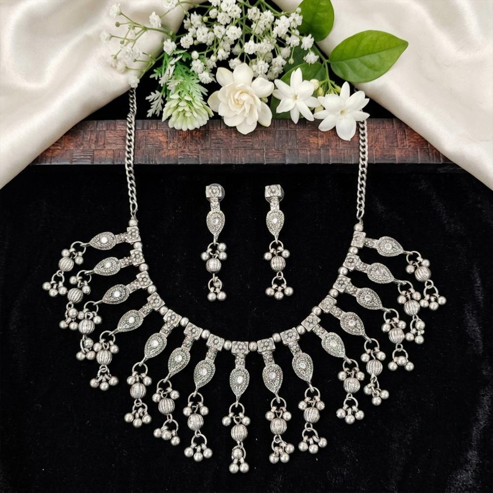 Js Fashion  Oxidized Silver Necklace Set with Matching Dangle Earrings Design