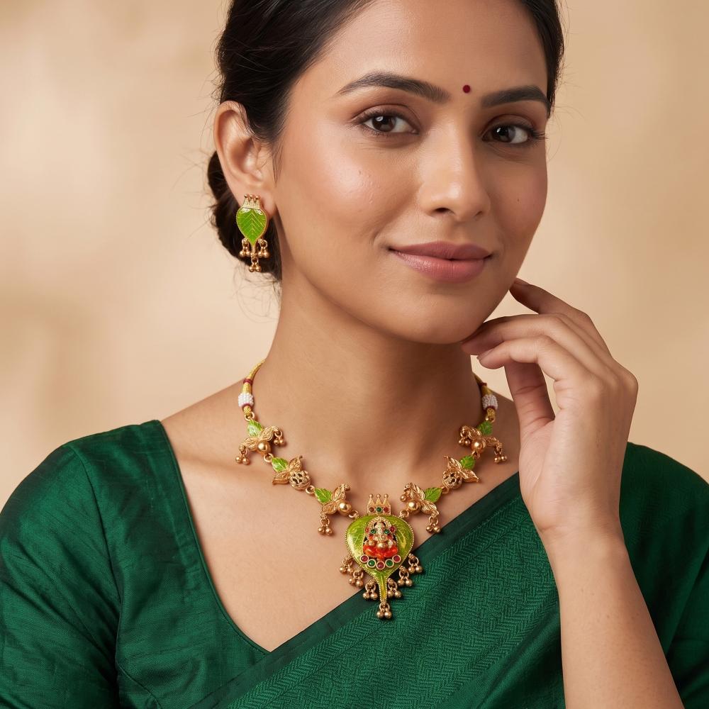 Js Fashion  Traditional Lakshmi Temple Necklace with Earrings