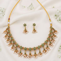 Js Fashion Beautiful Pota Stone And Pearl Necklace Set With Maching Earrings