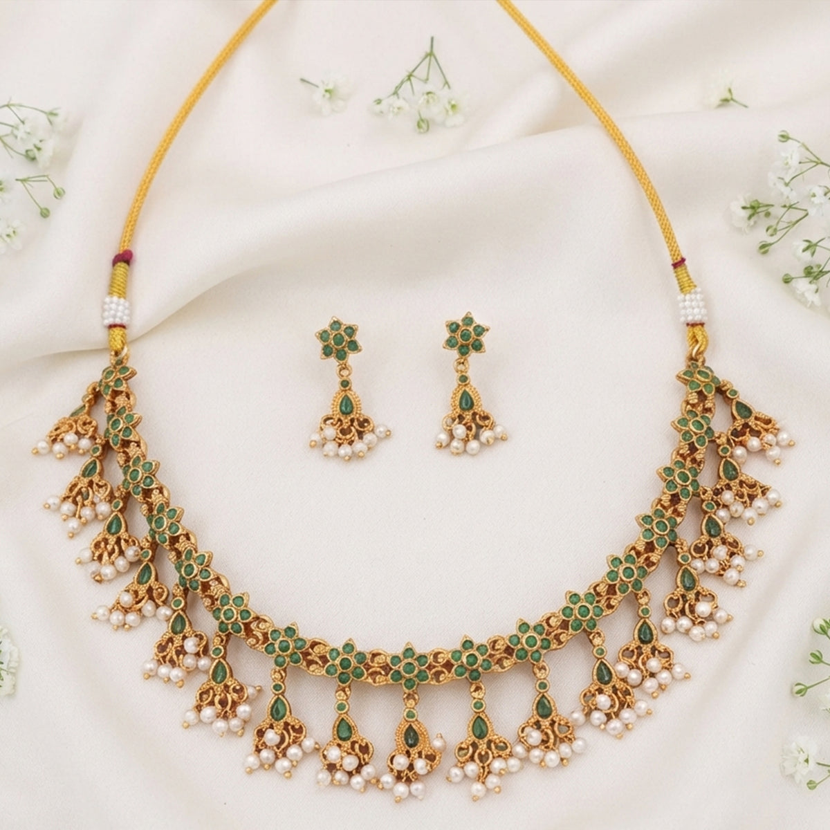 Js Fashion Beautiful Pota Stone And Pearl Necklace Set With Maching Earrings