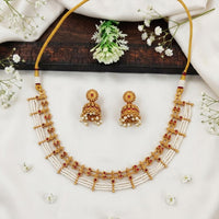 Js Fashion  Premium Antique Full Stone Pearl Necklace Set with Earrings