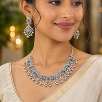 Js Fashion Oxidized Silver Beaded Designer Necklace Set