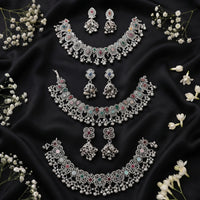Js Fashion Oxidized Silver Beaded Designer Necklace Set