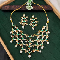 Js Fashion  Fancy Full Stone Pearl Necklace Set High Gold Finish
