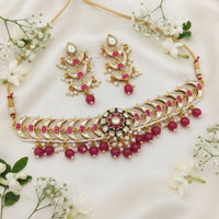 Js Fashion  Designer Full Stone Pearl Necklace Set with Earrings