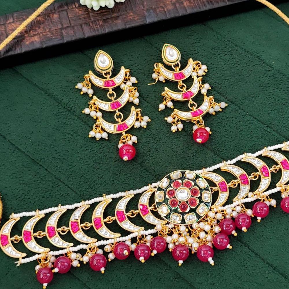 Js Fashion  Designer Full Stone Pearl Necklace Set with Earrings