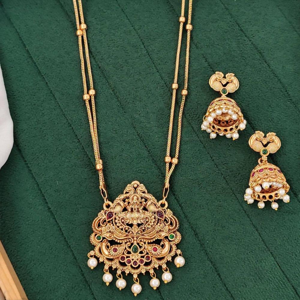 Js Fashion  Premium God Laxmi Temple Necklace Set with Peacock Pendant